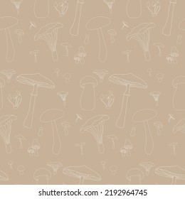 Mushrooms graphic vector seamless pattern illustration with amanita and champignon. Fall forest plant with cap design