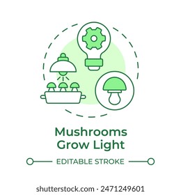 Mushrooms grow light soft green concept icon. Optimal conditions for growing mushrooms. Indoor farming. Round shape line illustration. Abstract idea. Graphic design. Easy to use in article