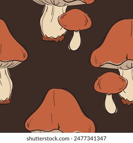 Mushrooms Hand drawn seamless pattern vector illustration, Trend Kids Print Autumn Spring