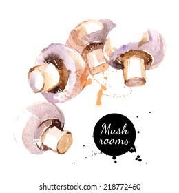 Mushrooms. Hand drawn watercolor painting on white background. Vector illustration