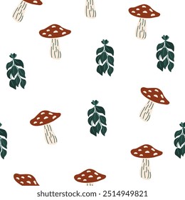 mushrooms and herbs seamless pattern, fresh and natural food pattern. great pattern for kitchen decor, dinnerware, print