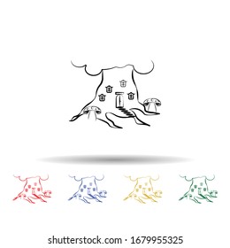 Mushrooms home, imaginary house multi color icon. Simple thin line, outline vector of imaginary house icons for ui and ux, website or mobile application