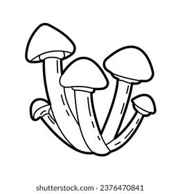 Mushrooms - honey fungus. Vector black white outline  illustration. Design elements or page of children's coloring book.