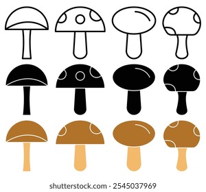 Mushrooms icon in black and colored versions.