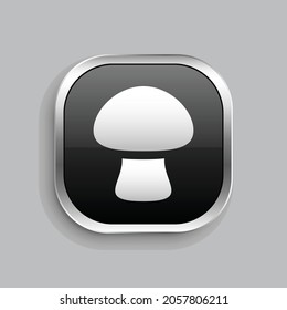 mushrooms icon design. Glossy Button style rounded rectangle isolated on gray background.. Vector illustration