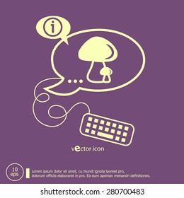 Mushrooms icon and keyboard design elements. Line icons for application development, web page coding and programming, creative process