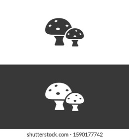Mushrooms. Icon on black and white background. Nature vector illustration