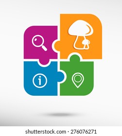 Mushrooms icon on colorful jigsaw puzzle 