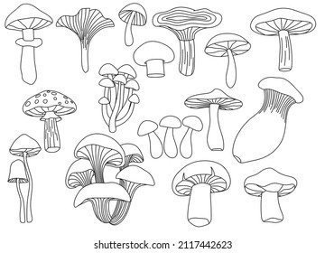 Mushrooms icon set in doodle style. 