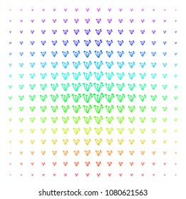 Mushrooms icon spectrum halftone pattern. Vector mushrooms objects arranged into halftone grid with vertical spectrum gradient. Designed for backgrounds, covers and abstract concepts.