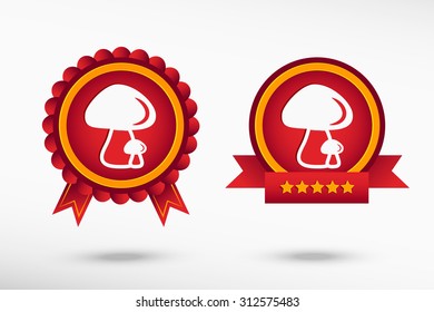 Mushrooms icon stylish quality guarantee badges. Colorful Promotional Labels