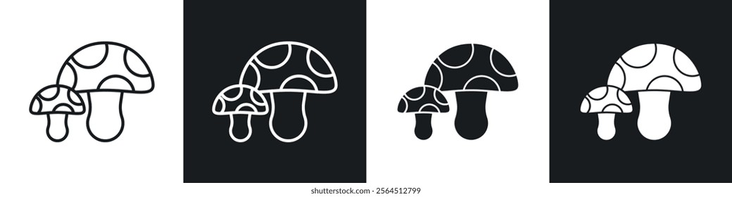 Mushrooms icons collection in black filled and line style.