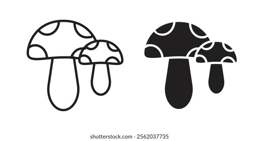 Mushrooms icons in flat and line style set.