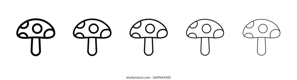 Mushrooms icons vectors set in different stroke lines