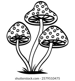 Mushrooms Illustration Autumn Mushroom Cap and Stem Vector Illustration Outline Drawing