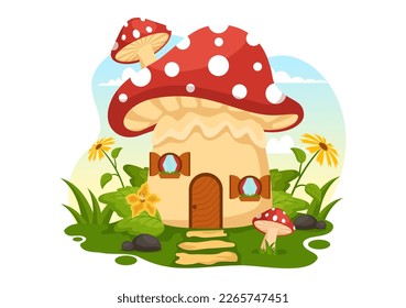 Mushrooms Illustration with Different Mushroom, Grass and Insects for Web Banner or Landing Page in Flat Cartoon Hand Drawn Templates