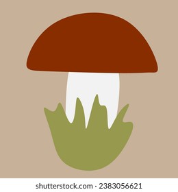 Mushrooms Illustration with Fungus and Grass for Web Banner or Landing Page in Flat Cartoon Hand Drawn Templates. Autumn harvest season Vector Design element. Vegetarian Diet ingredient