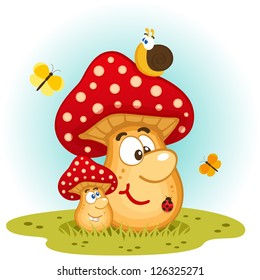 Mushrooms and insects vector