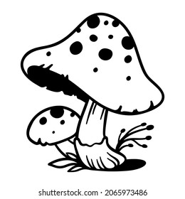 Mushrooms isolated clipart. Black and white vector illustration.