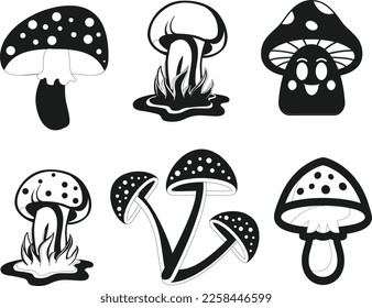 Mushrooms isolated vector Silhouettes on white background 