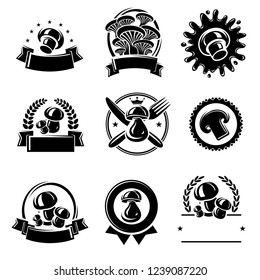 Mushrooms label and icons set. Vector