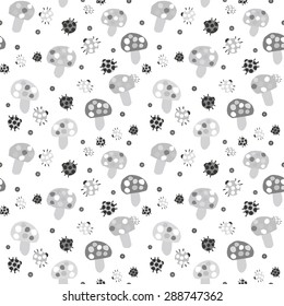 Mushrooms and ladybug background. Seamless pattern.Vector.
