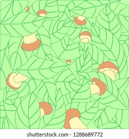 mushrooms and leaves colored