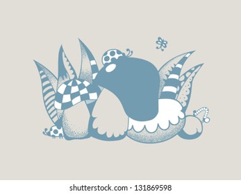 Mushrooms in the leaves. Stylized Vector Illustration