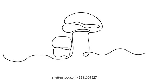 Mushrooms line art. One continuous line drawing abstract leaf isolated vector object on white background. Botany natural eco concept. Autumn mushrooms hand drawn design minimalism style