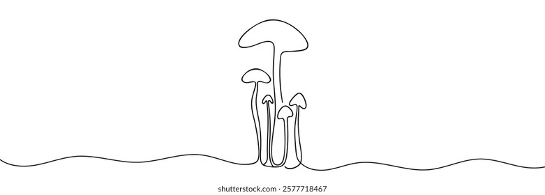 Mushrooms linear background. Hand drawn healthy food. Vector illustration.