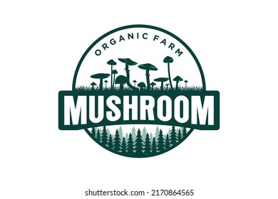 Mushrooms logo design organic food nature emblem rounded shape symbol mushrom farming product label