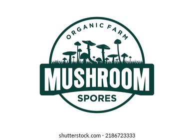 Mushrooms logo design organic food nature emblem rounded shape symbol mushrom farming product label