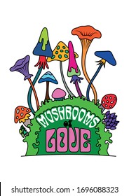 Mushrooms of Love Psychedelic Art Style Illustration 