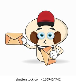 The mushrooms mascot character becomes a mail deliverer. vector illustration