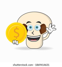 mushrooms mascot character holding coins. vector illustration