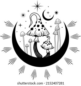 Mushrooms. Mystical mushrooms. Poster. Vector illustration.