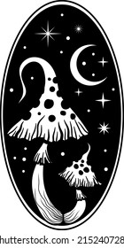 Mushrooms. Mystical mushrooms. Poster. Vector illustration.