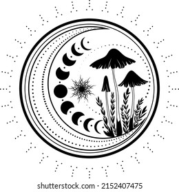 Mushrooms. Mystical mushrooms. Poster. Vector illustration.