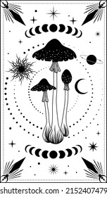 Mushrooms. Mystical mushrooms. Poster. Vector illustration.