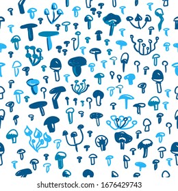 Mushrooms natural background seamless pattern