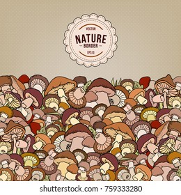 Mushrooms nature cartoon vector hand drawn border