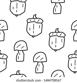 Mushrooms and nuts. Hand drawn vector illustration seamless pattern. Best for nursery, childish textile, apparel, background design.