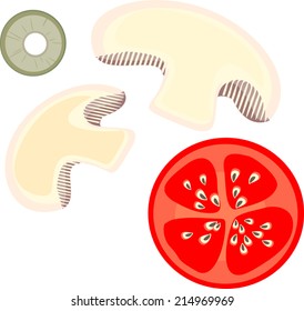 Mushrooms, olives and tomatoes