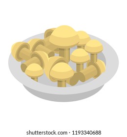 Mushrooms on plate icon. Isometric of mushrooms on plate vector icon for web design isolated on white background