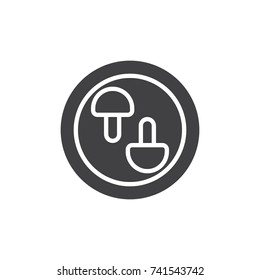 Mushrooms on plate icon vector, filled flat sign, solid pictogram isolated on white. Vegetarian food symbol, logo illustration.