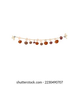 Mushrooms on string vector illustration. Old Russian farm house interior, rural kitchen with utensils isolated on white background. Russia, culture concept.