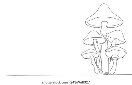 Mushrooms one line continuous. Line art Mushrooms isolated on transparent background. Hand drawn vector art.