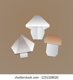 Mushrooms origami ,vector illustration paper art style.