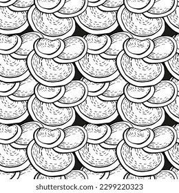 Mushrooms outline black and white vector seamless pattern for textile, wrapping paper, wallpaper