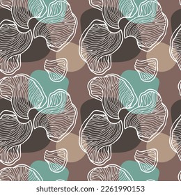 Mushrooms outline vector seamless pattern for textile, wrapping paper, wallpaper